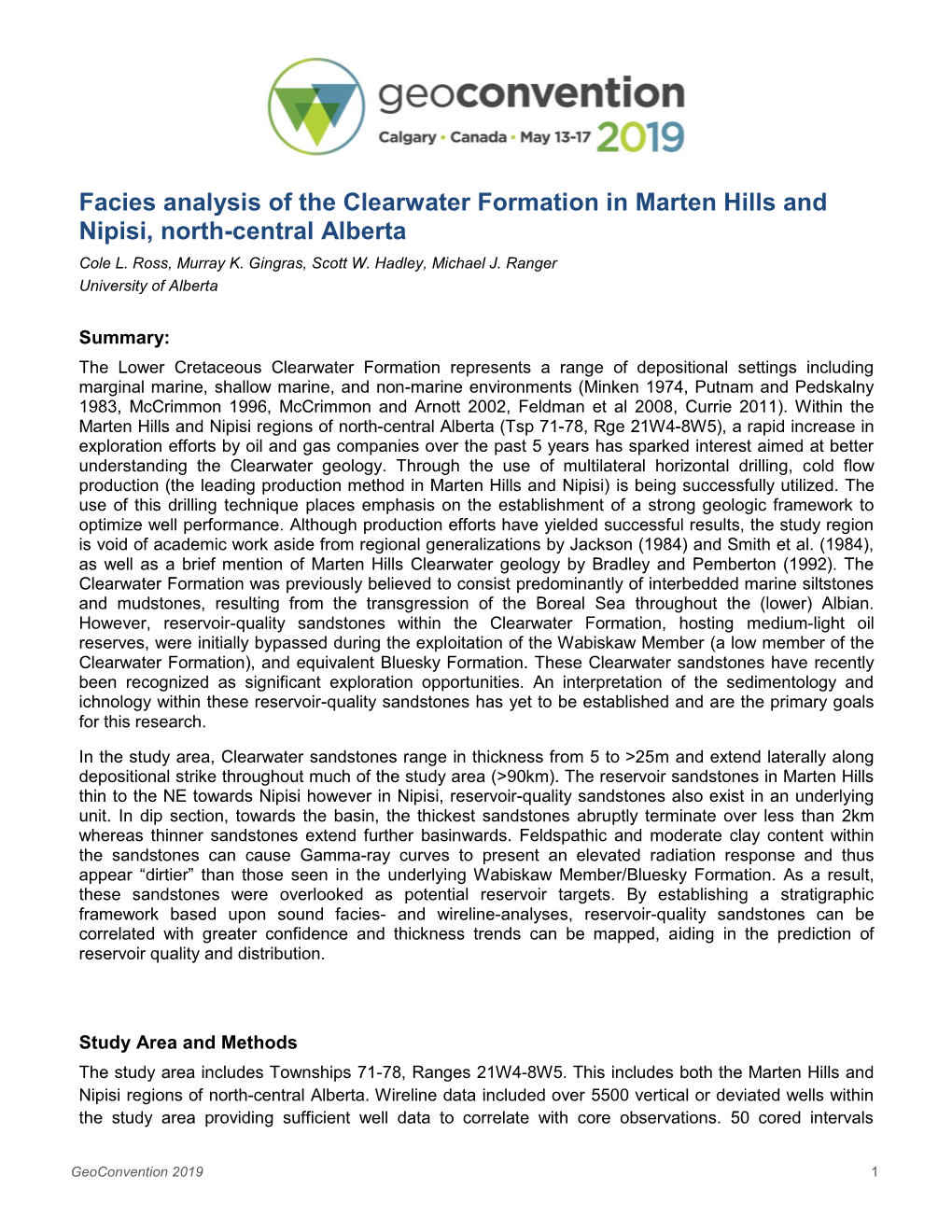 Facies Analysis of the Clearwater Formation in Marten Hills and Nipisi, North-Central Alberta Cole L