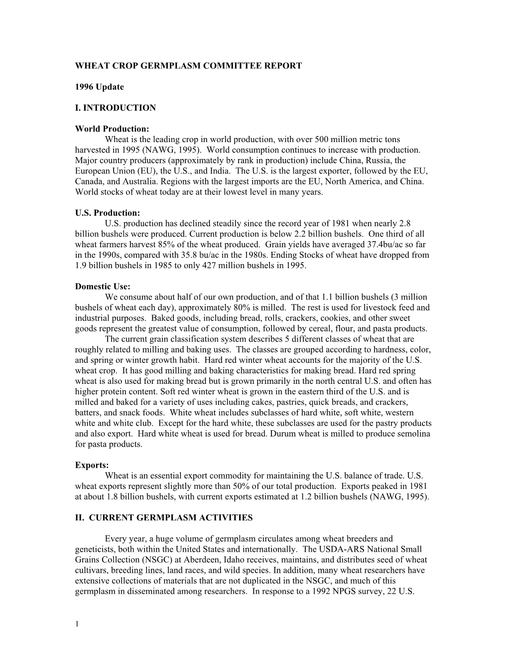 Wheat Crop Germplasm Committee Report