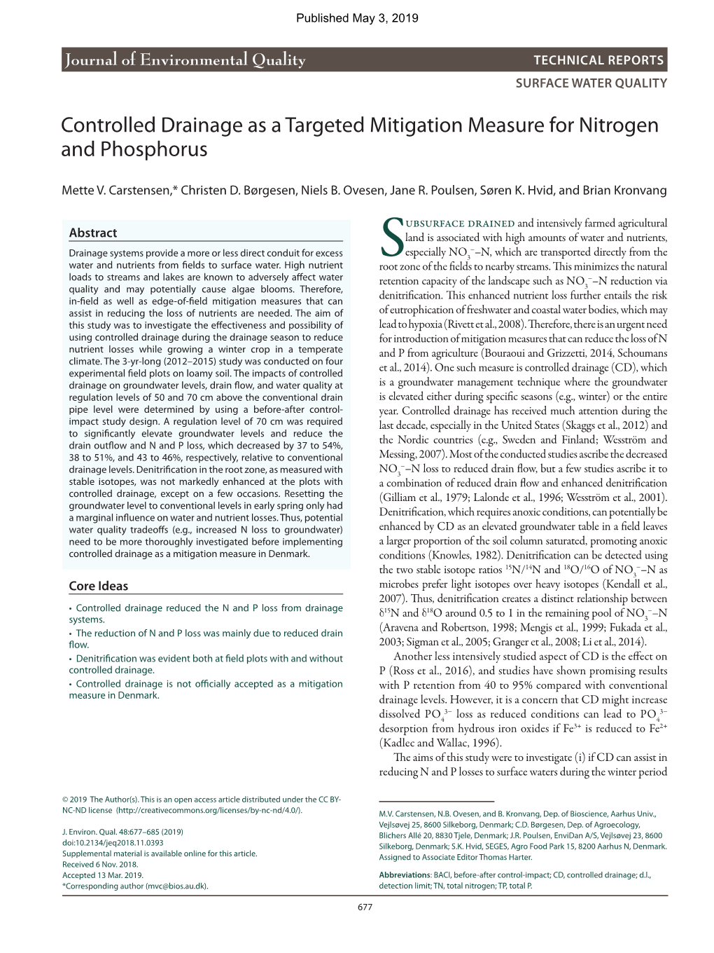 Controlled Drainage As a Targeted Mitigation Measure for Nitrogen and Phosphorus