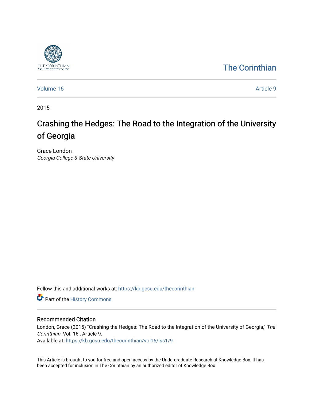 Crashing the Hedges: the Road to the Integration of the University of Georgia