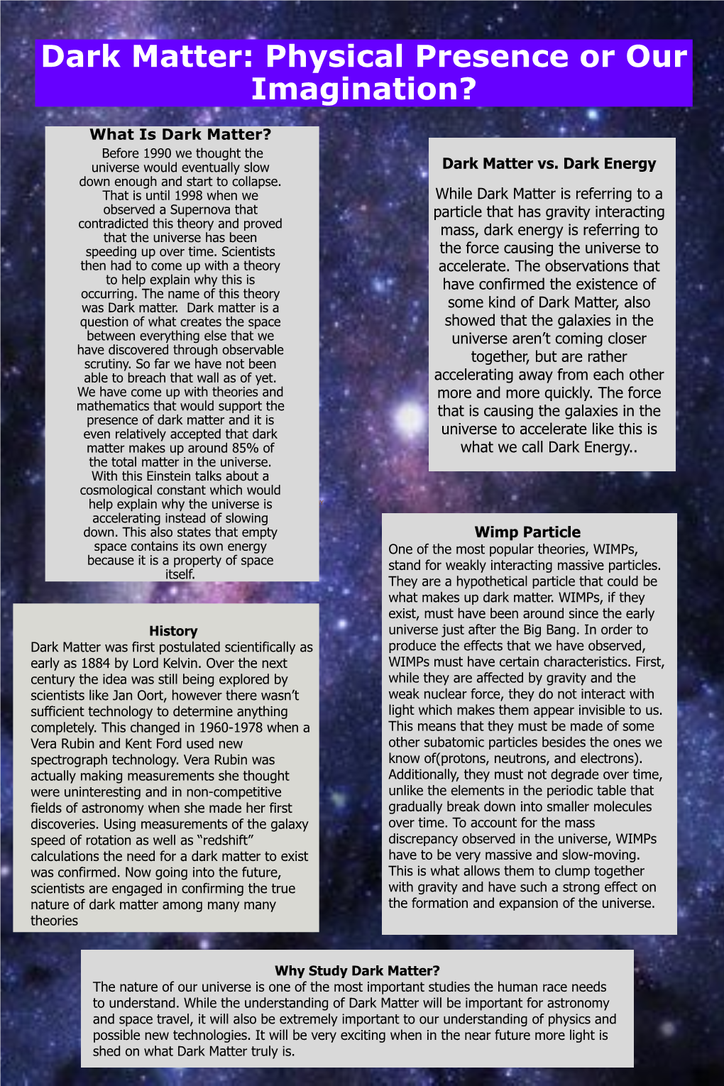 What Is Dark Matter? Dark Matter Vs. Dark Energy While Dark Matter Is Referring to a Particle That Has Gravity Interacting Mass