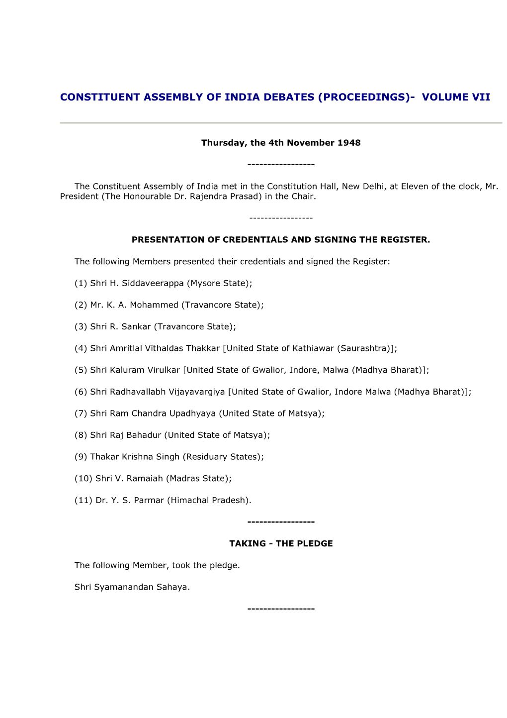 Constituent Assembly of India Debates (Proceedings)- Volume Vii