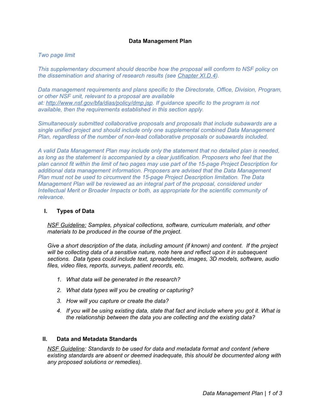NSF DMP Instructions - Uvatemplate - Generic