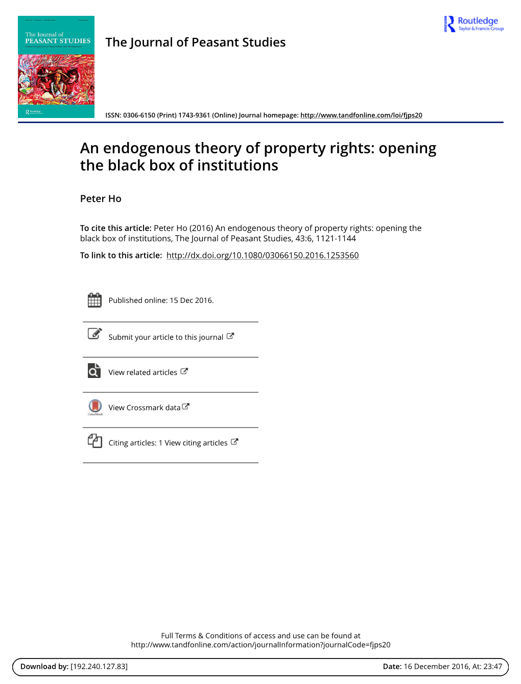 An Endogenous Theory of Property Rights: Opening the Black Box of Institutions