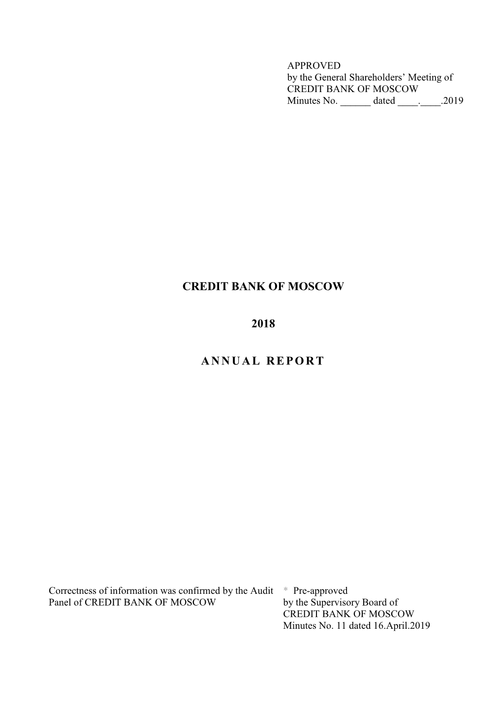Credit Bank of Moscow 2018 Annual Report