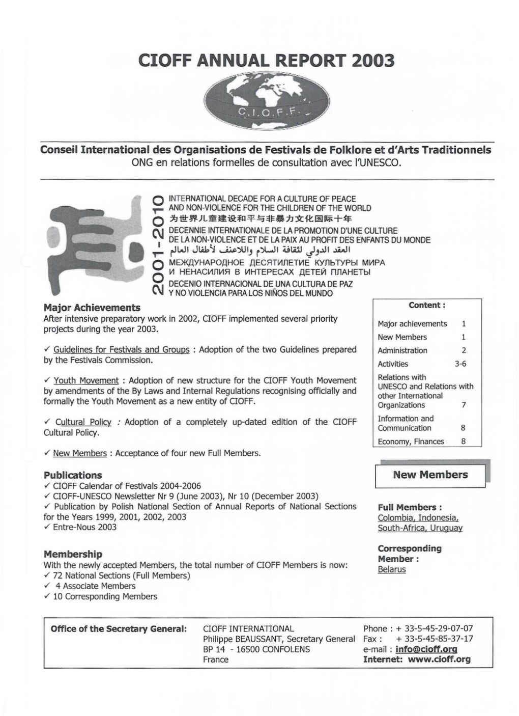 CIOFF® Annual Report 2003