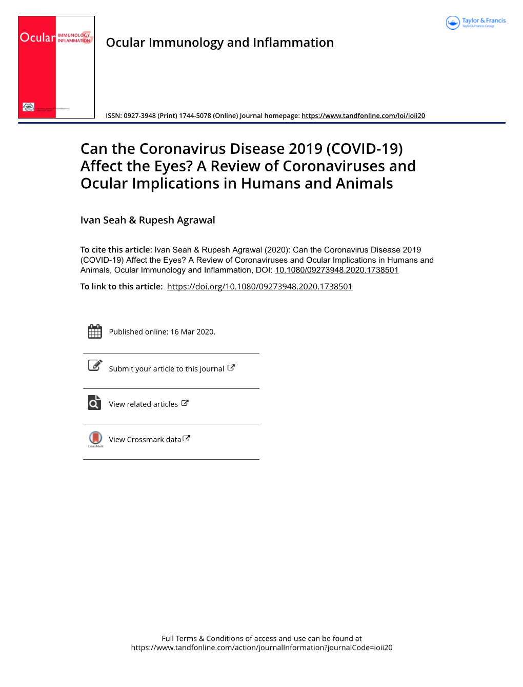 Can the Coronavirus Disease 2019 (COVID-19) Affect the Eyes? a Review of Coronaviruses and Ocular Implications in Humans and Animals