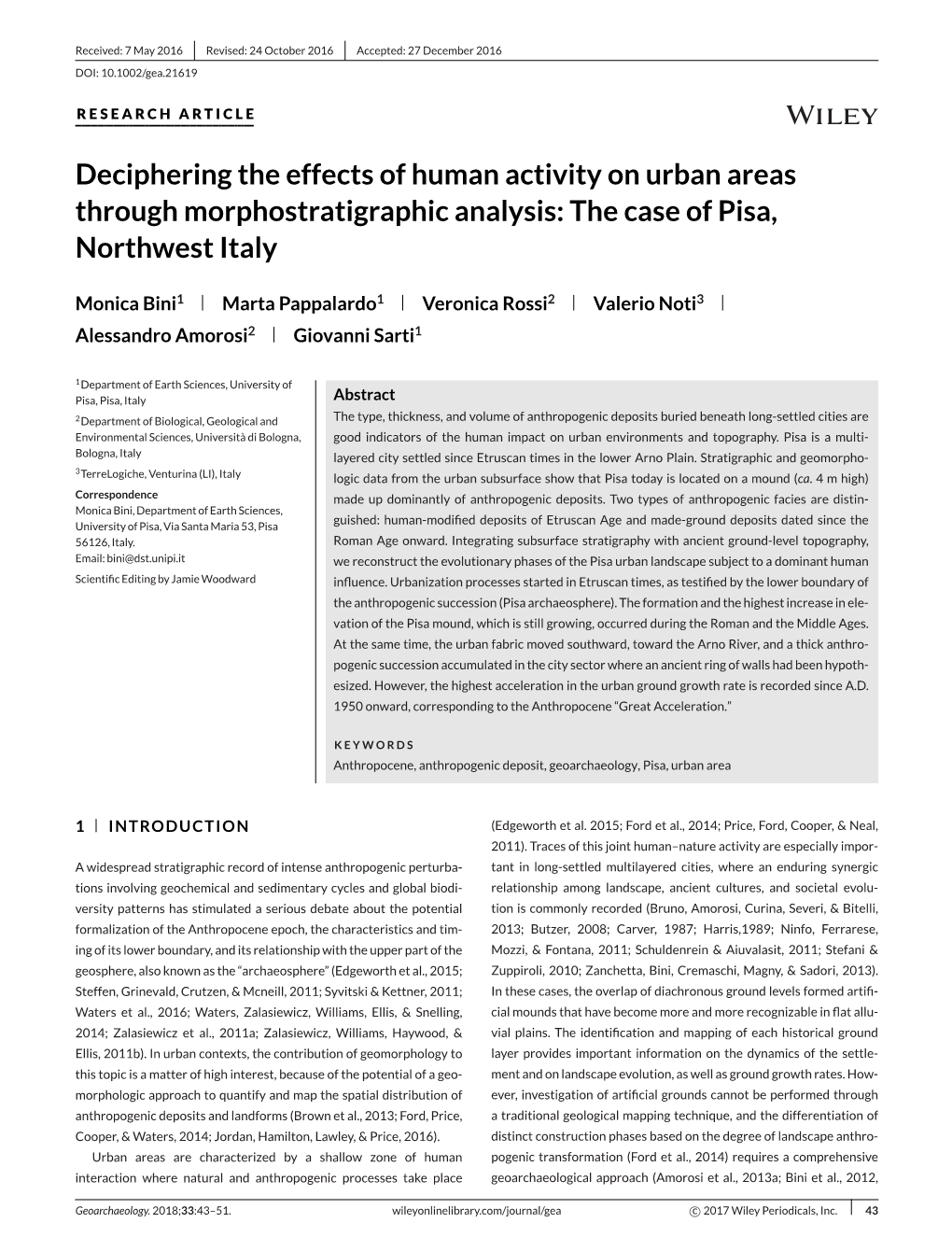 Deciphering the Effects of Human Activity on Urban Areas Through Morphostratigraphic Analysis: the Case of Pisa, Northwest Italy