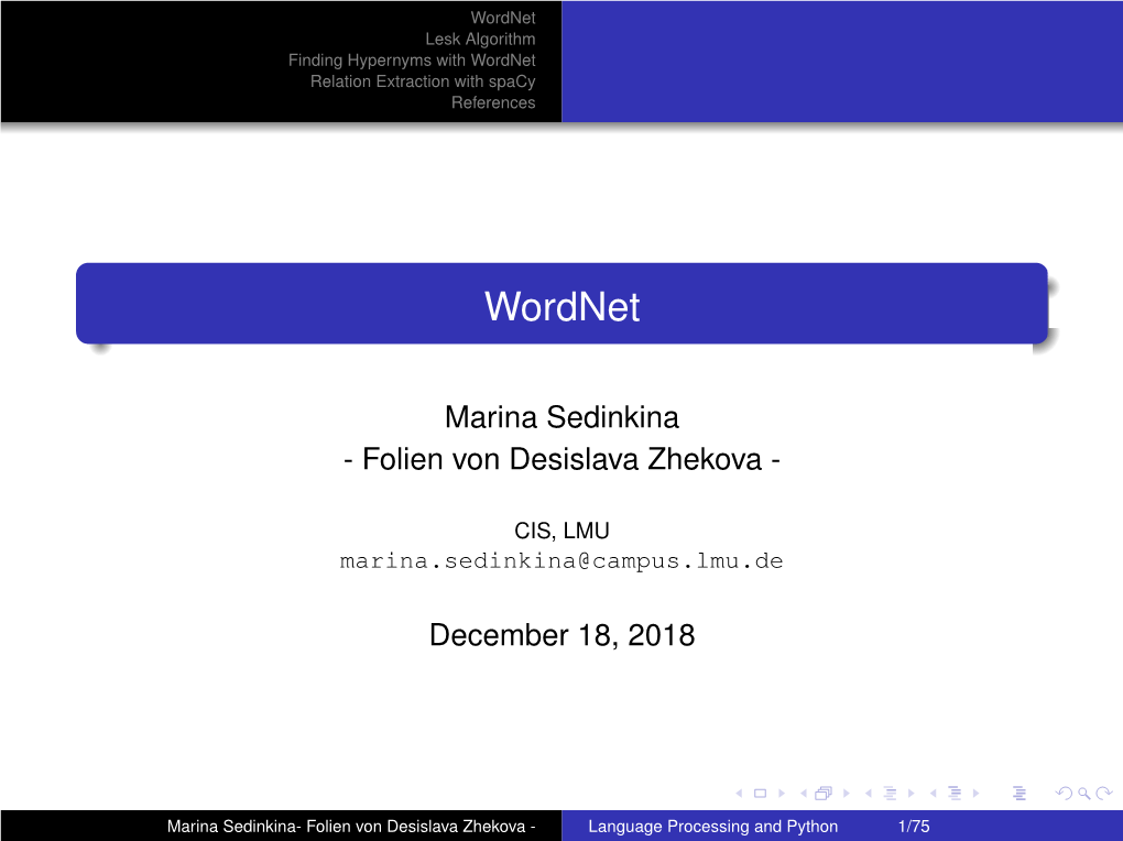 Wordnet Lesk Algorithm Finding Hypernyms with Wordnet Relation Extraction with Spacy References