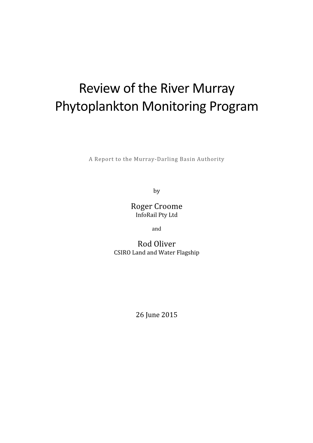 River Murray Phytoplankton Monitoring Program Review 2015