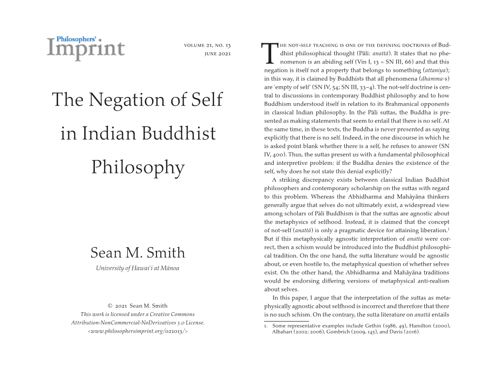 The Negation of Self in Indian Buddhist Philosophy