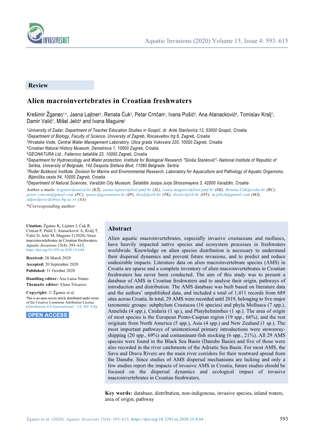 Alien Macroinvertebrates in Croatian Freshwaters