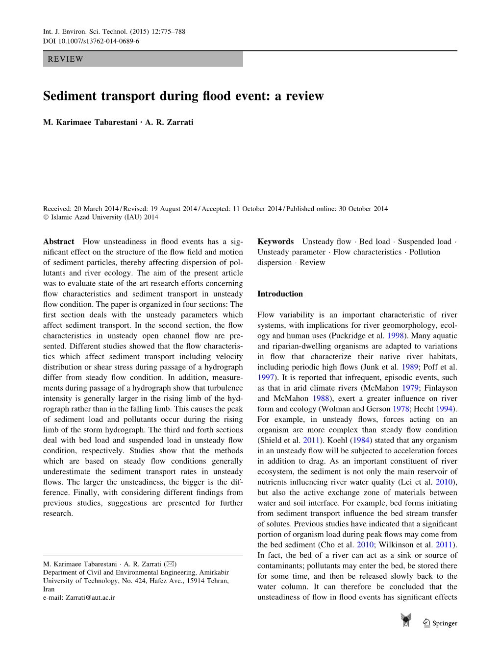 Sediment Transport During Flood Event