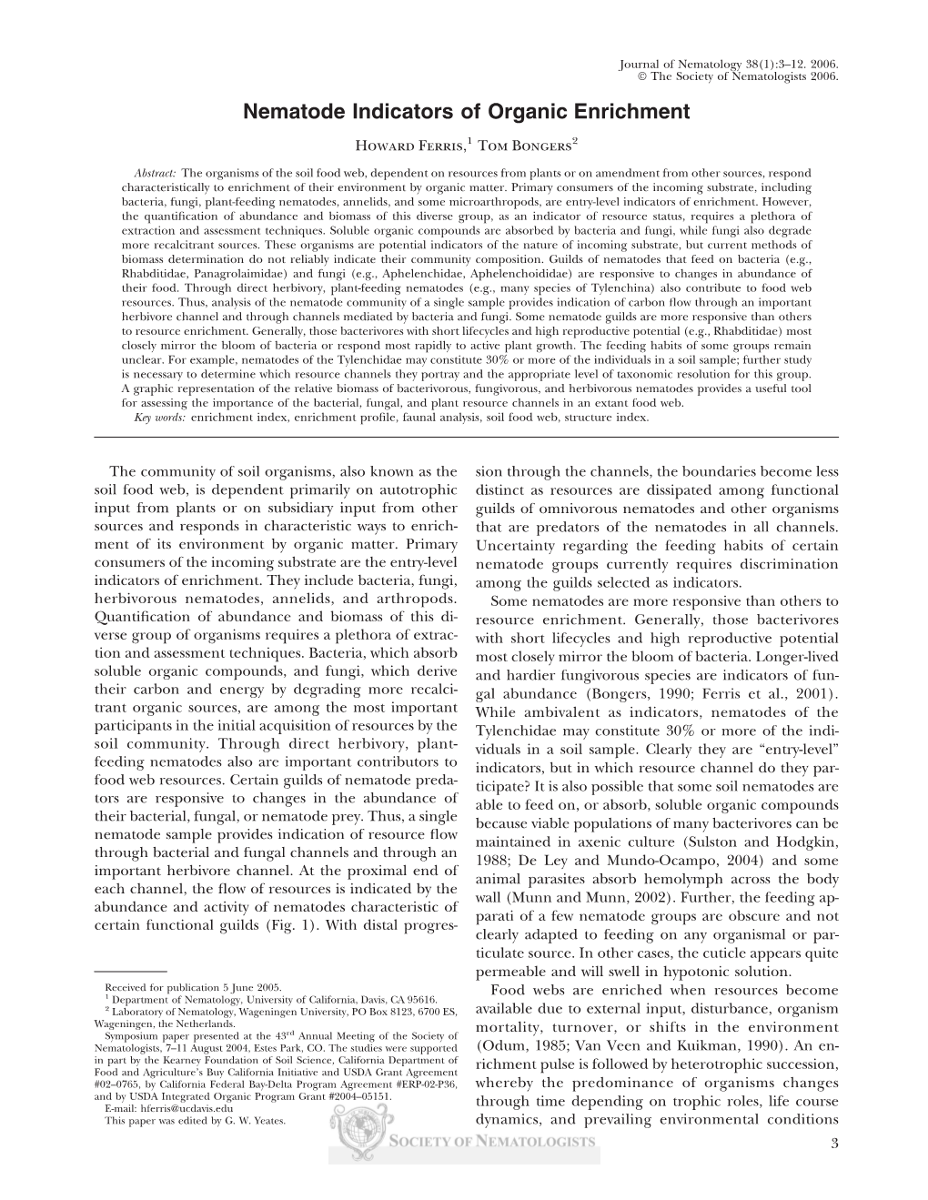 Nematode Indicators of Organic Enrichment