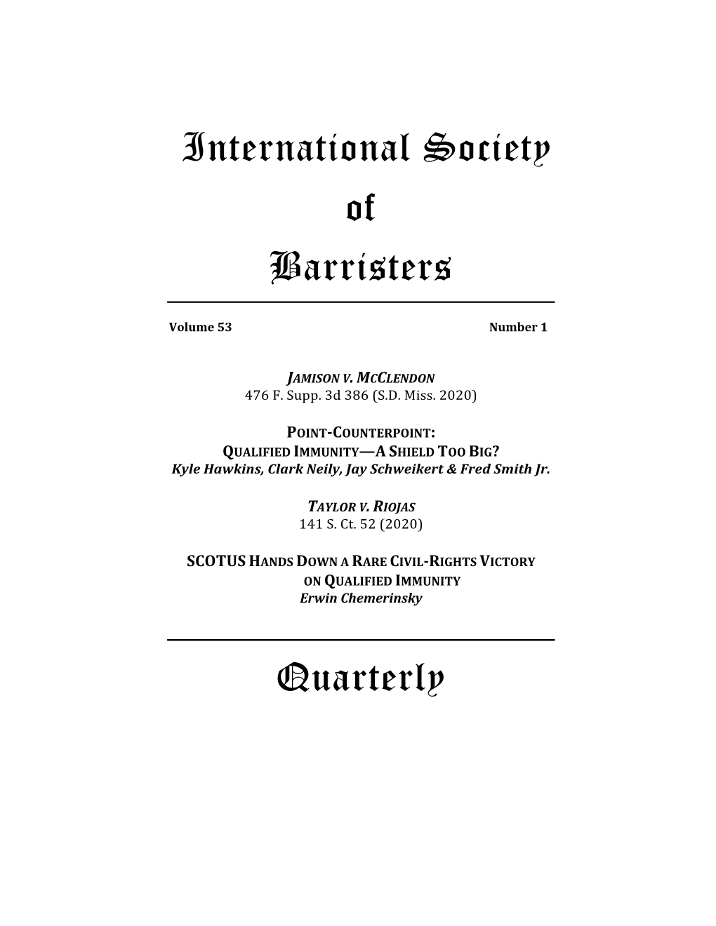 International Society of Barristers Quarterly