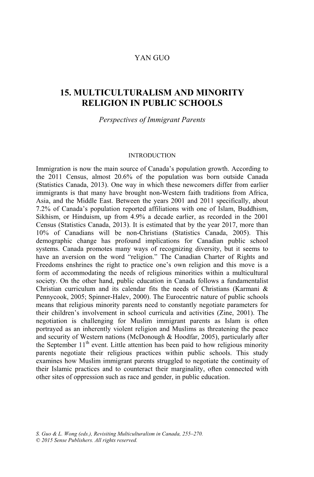 15. Multiculturalism and Minority Religion in Public Schools