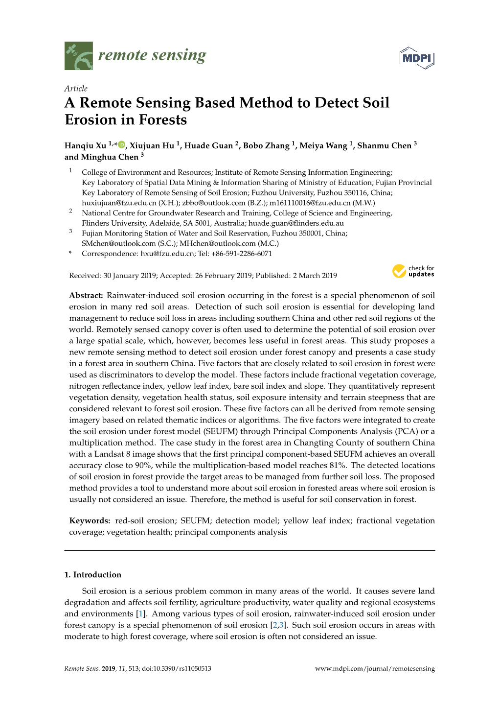 A Remote Sensing Based Method to Detect Soil Erosion in Forests