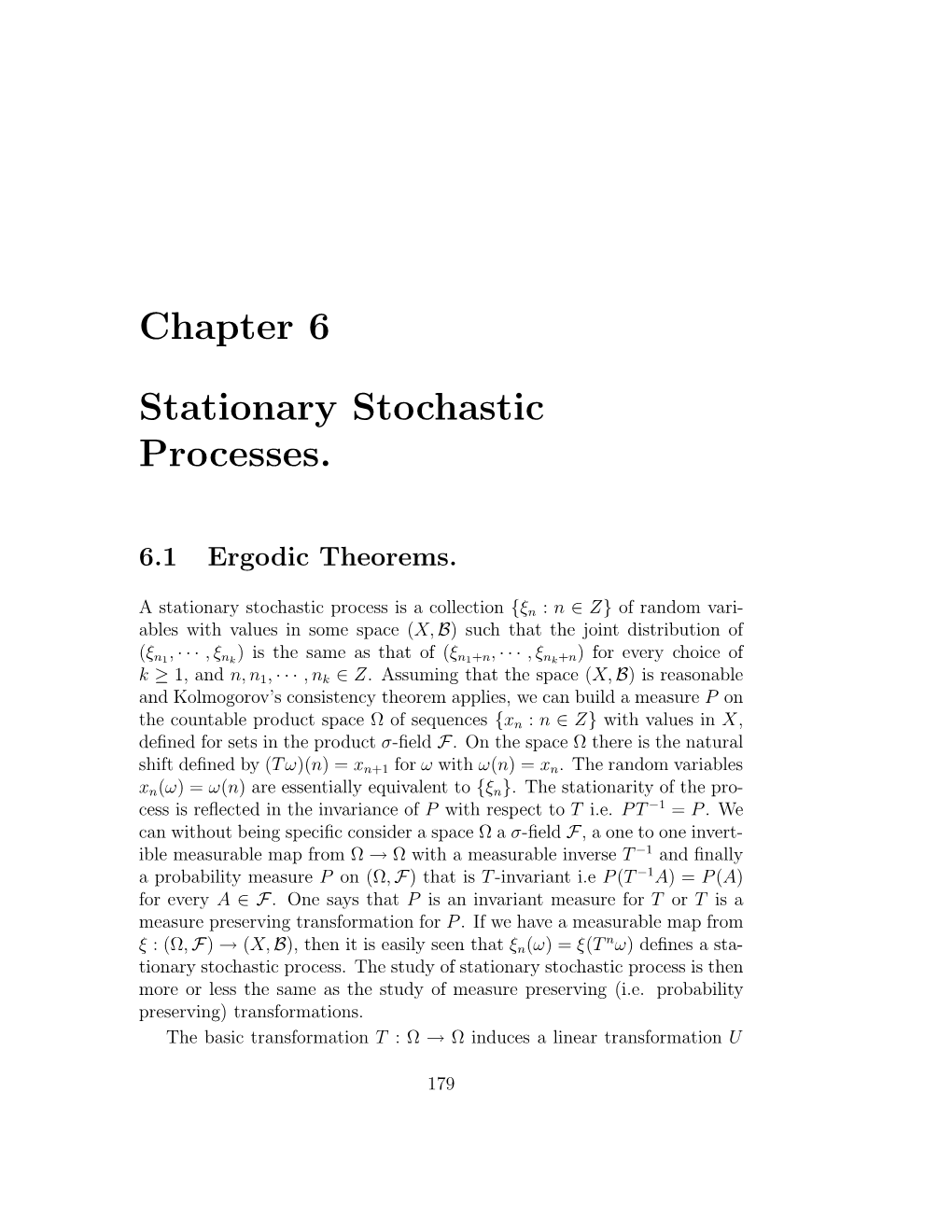 Chapter 6 Stationary Stochastic Processes