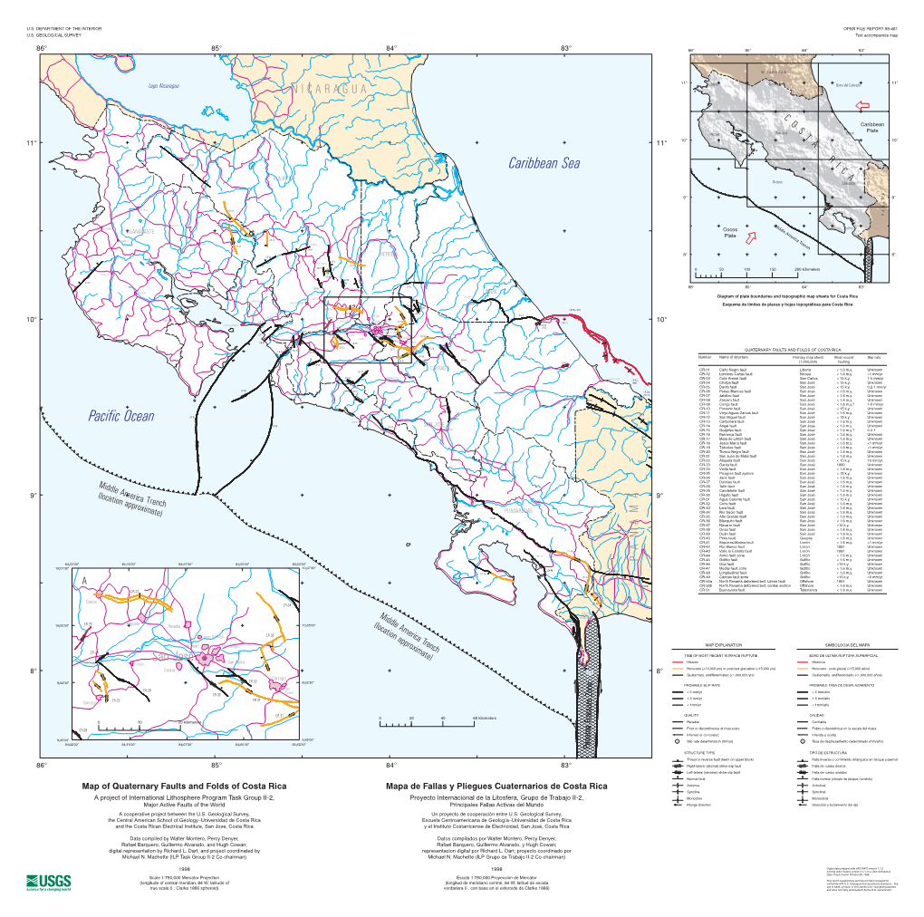 Mapa De Fallas Y Pliegues Cuaternarios De Costa Rica Map Of