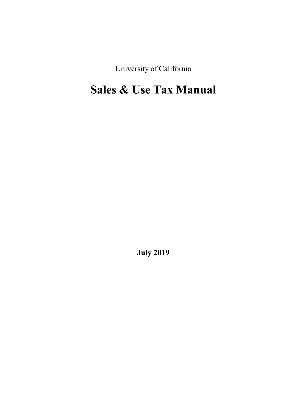 University of California Sales and Use Tax Manual