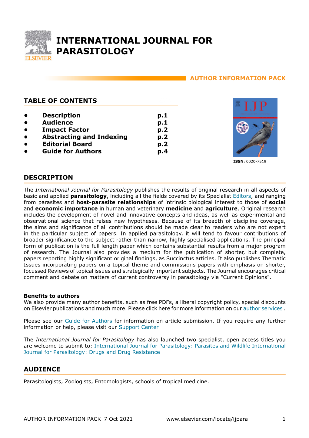 International Journal for Parasitology