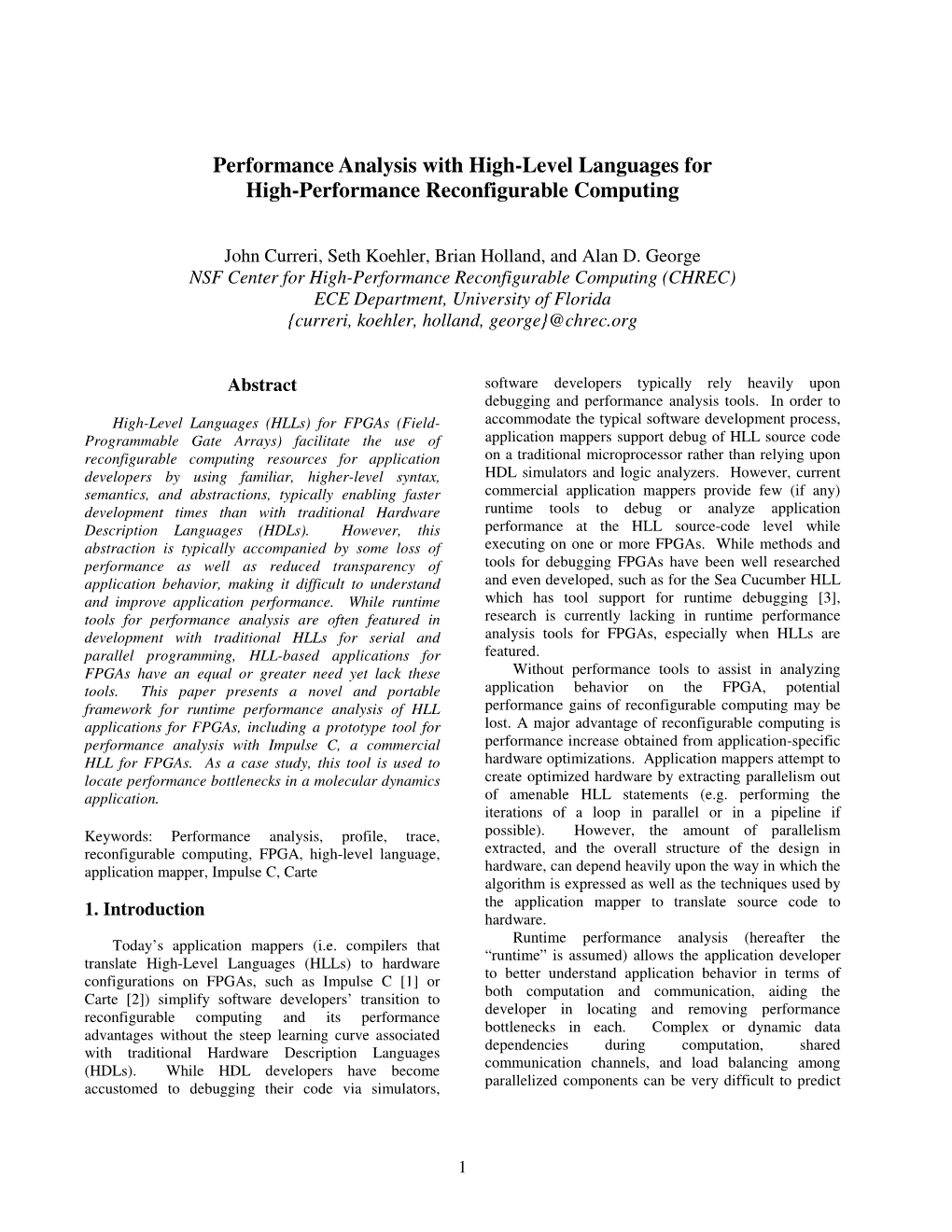 Performance Analysis with High-Level Languages for High-Performance Reconfigurable Computing