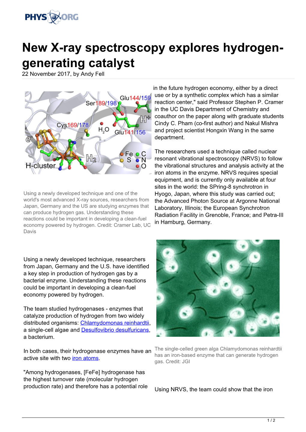 New X-Ray Spectroscopy Explores Hydrogen-Generating Catalyst