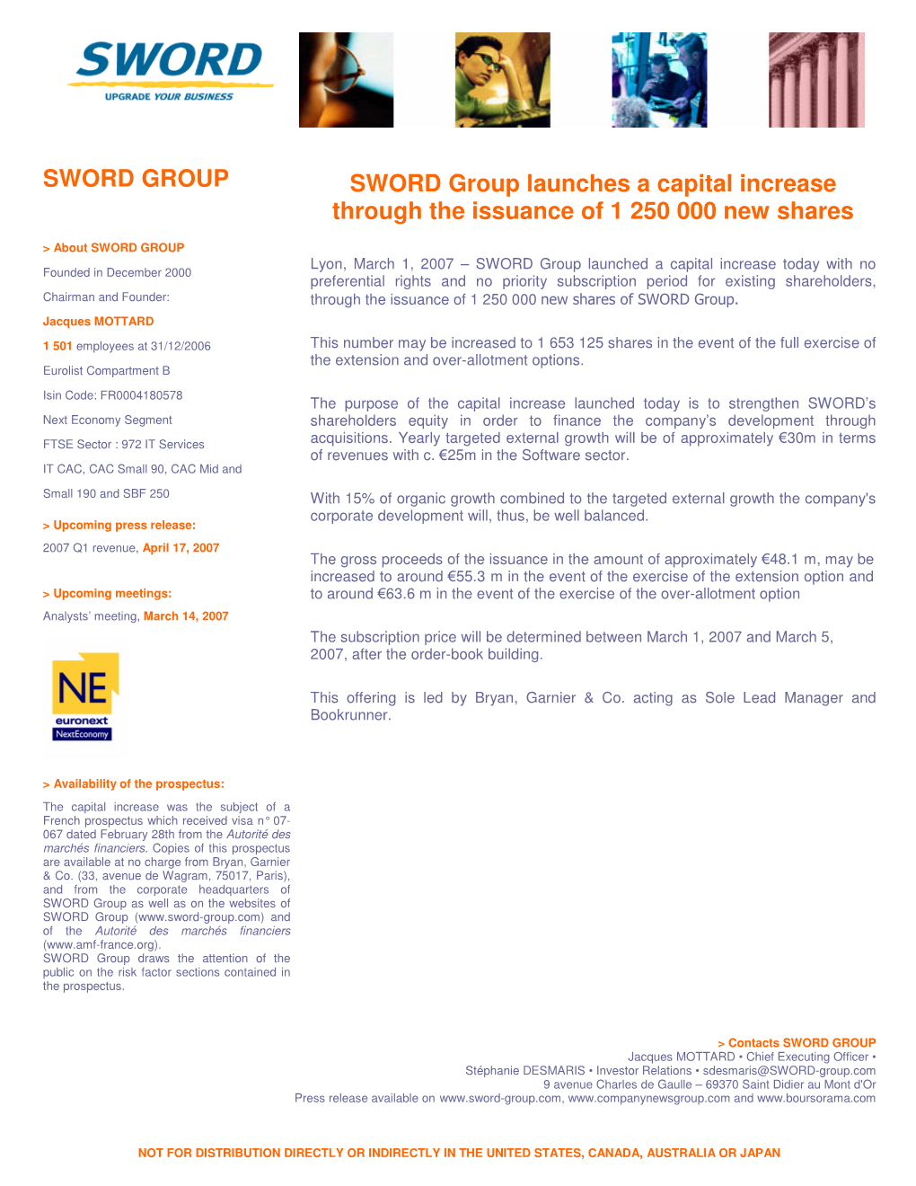 SWORD Group Launches a Capital Increase Through the Issuance of 1