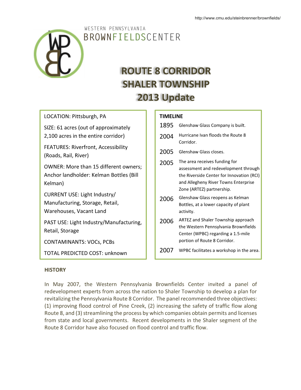 ROUTE 8 CORRIDOR SHALER TOWNSHIP 2013 Update