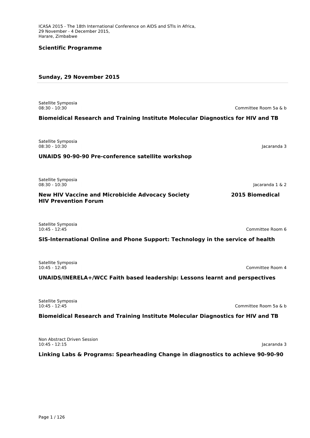 Scientific Programme Sunday, 29 November 2015 Biomeidical
