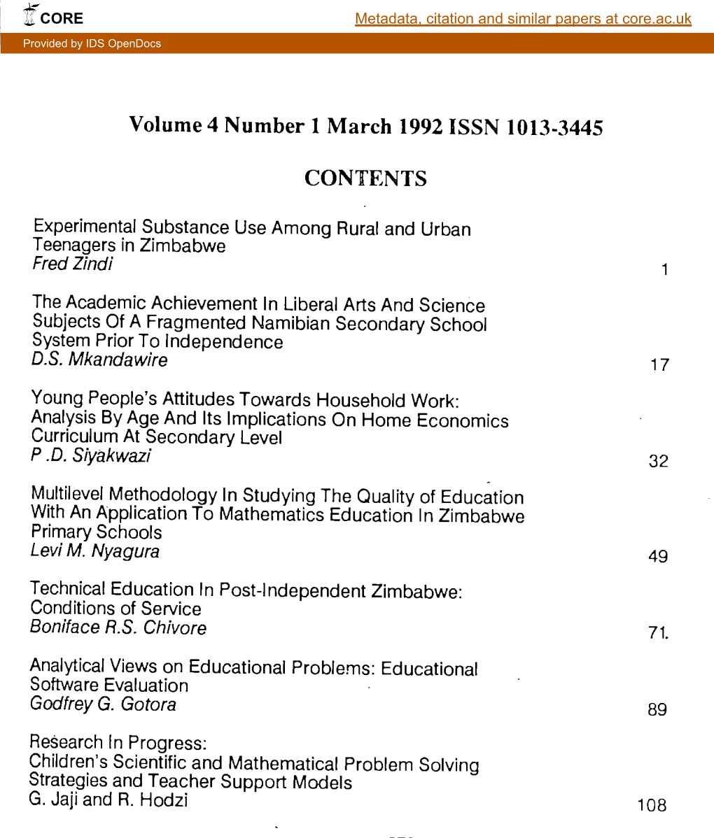 Volume 4 Number 1 March 1992 ISSN 1013-3445