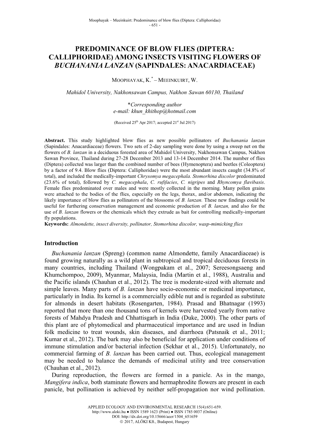 Predominance of Blow Flies (Diptera: Calliphoridae) - 651