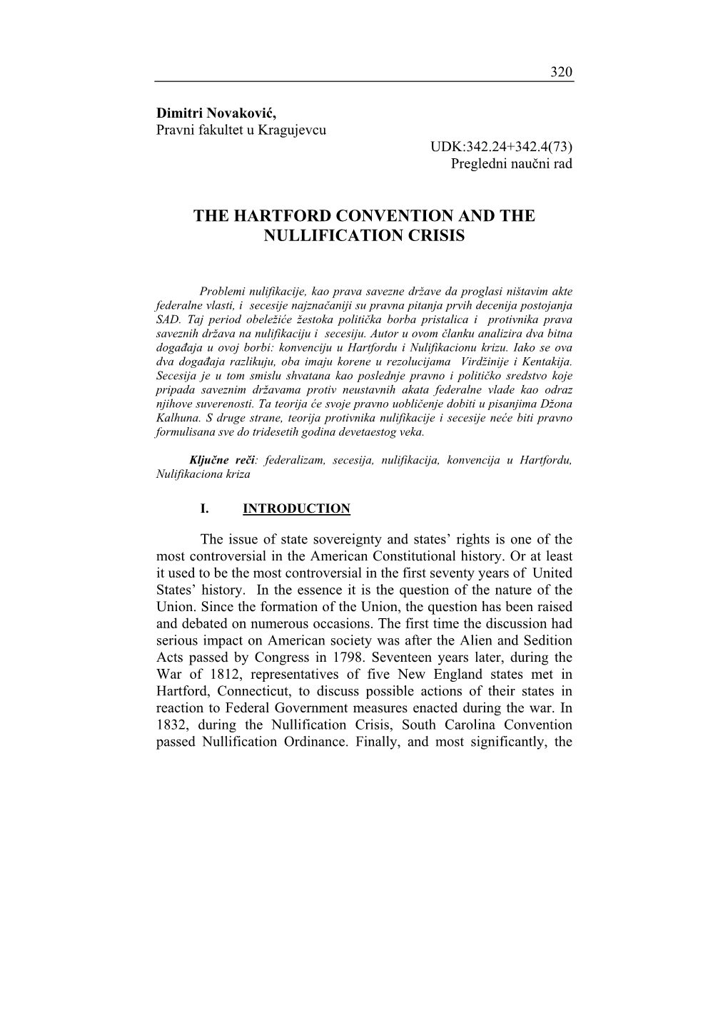 The Hartford Convention and the Nullification Crisis