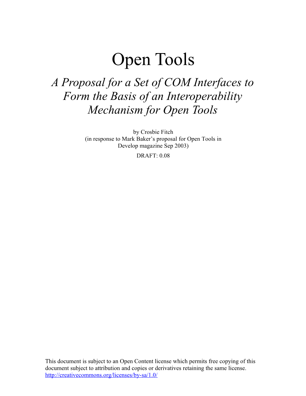 A Proposal for a Set of COM Interfaces to Form the Basis of an Interoperability Mechanism