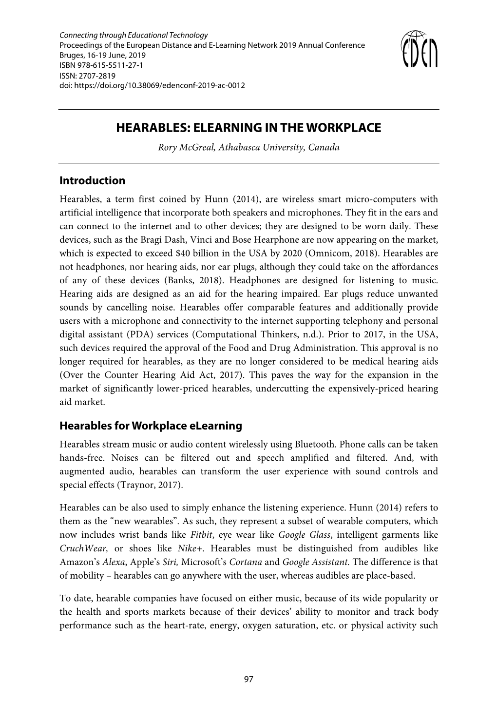 HEARABLES: ELEARNING in the WORKPLACE Rory Mcgreal, Athabasca University, Canada