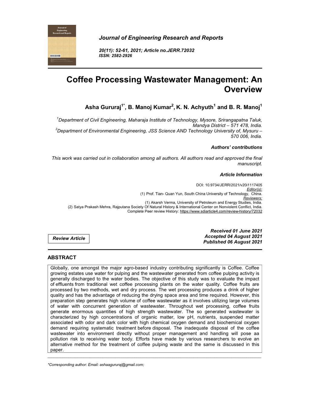 Coffee Processing Wastewater Management: an Overview