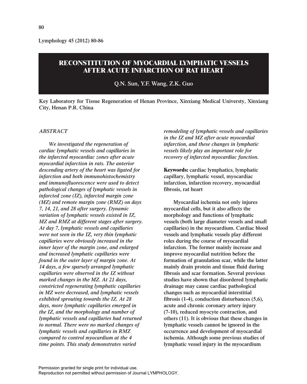 Reconstitution of Myocardial Lymphatic Vessels After Acute Infarction of Rat Heart