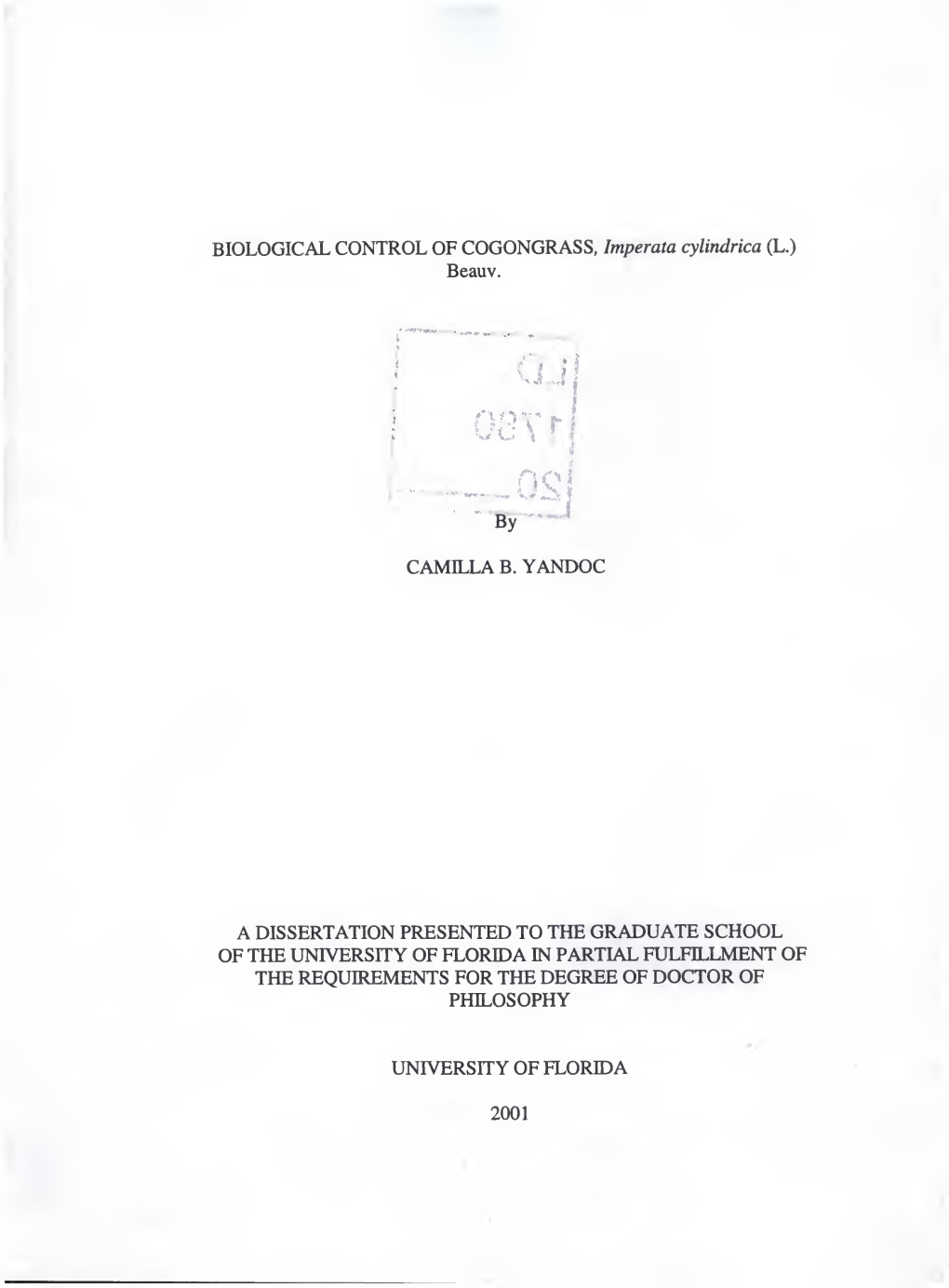 Biological Control of Cogongrass, Imperata Cylindrica