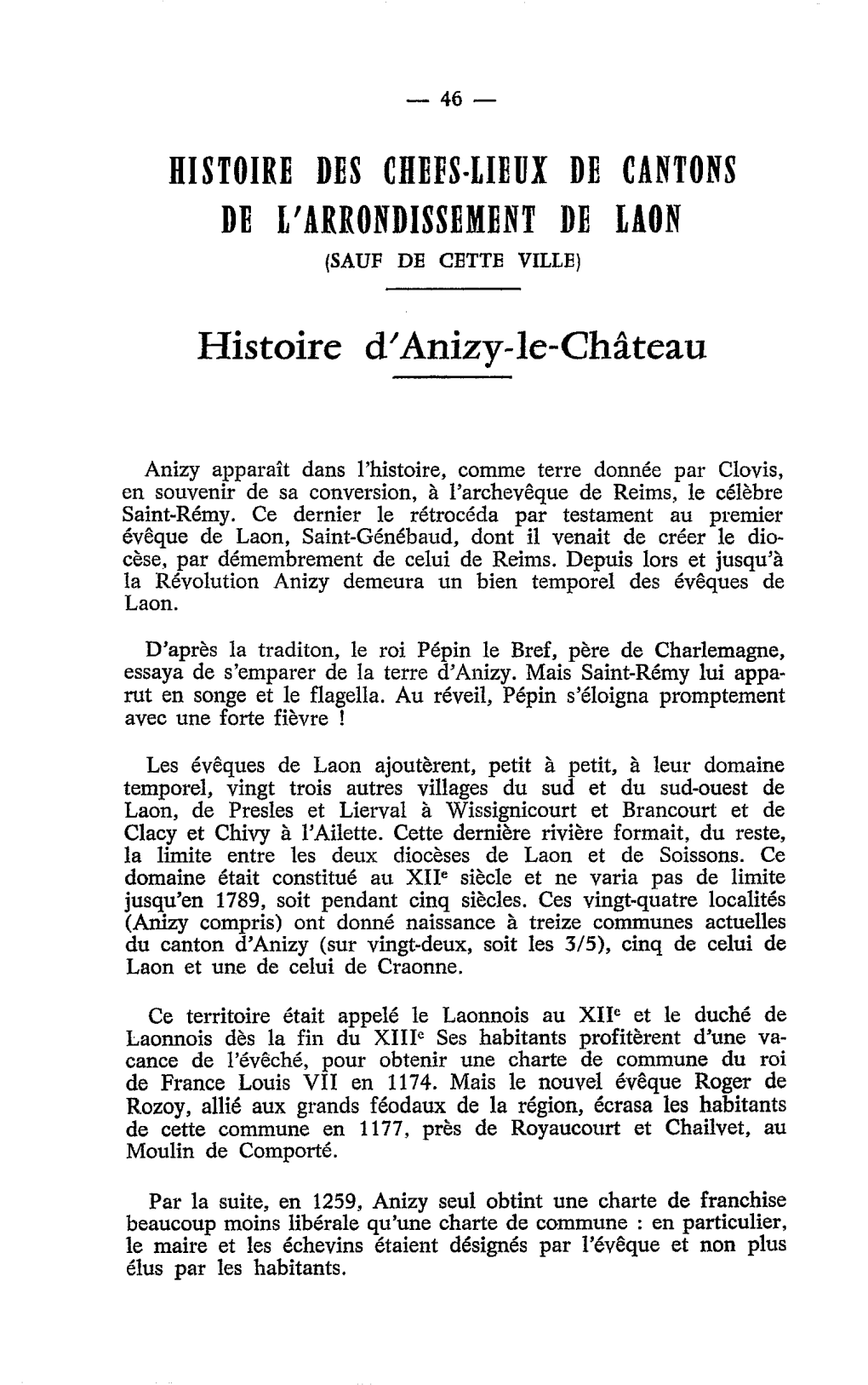 Histoire Des Chees-Lieux De Cantons De L’Arrondissement De Laon (Sauf De Cette Ville)