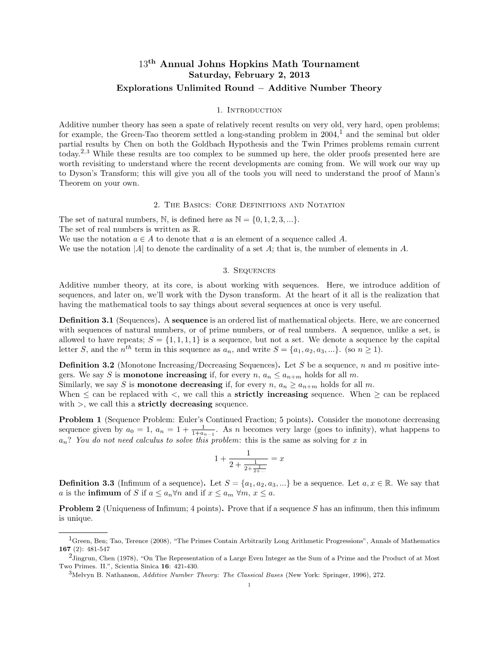 Additive Number Theory Round