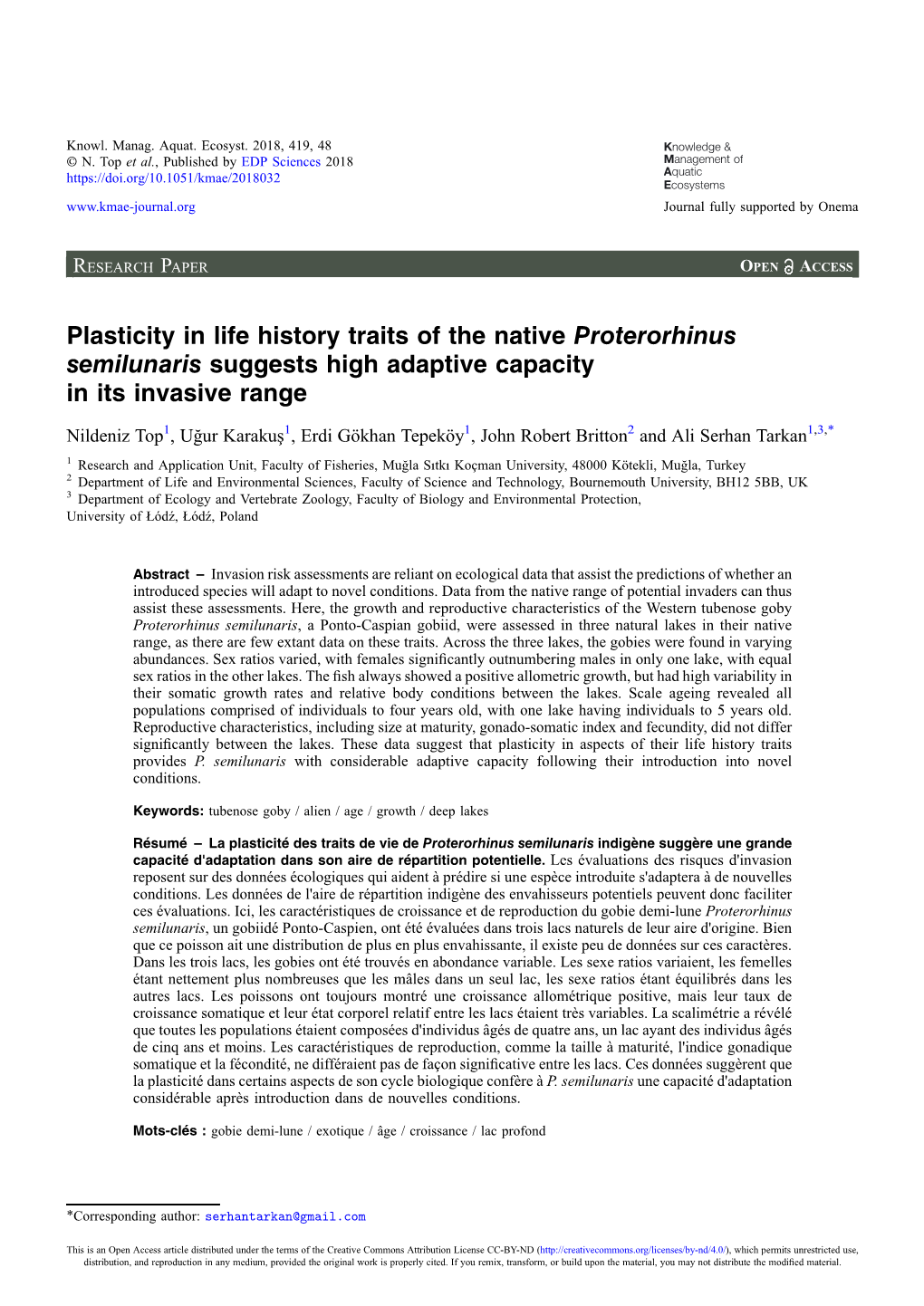 Plasticity in Life History Traits of the Native Proterorhinus Semilunaris Suggests High Adaptive Capacity in Its Invasive Range