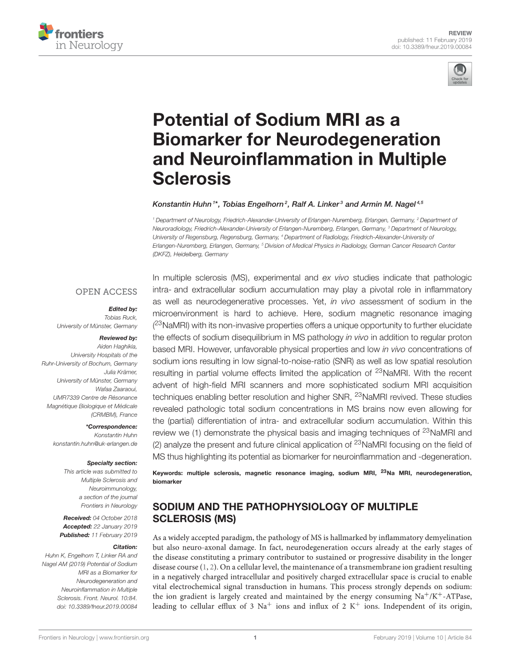 Potential of Sodium MRI As a Biomarker for Neurodegeneration and Neuroinflammation in Multiple Sclerosis