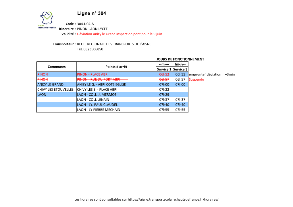 Ligne N° 304