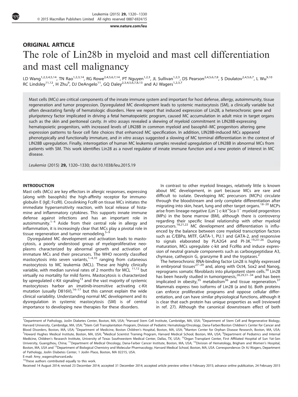 The Role of Lin28b in Myeloid and Mast Cell Differentiation and Mast Cell Malignancy