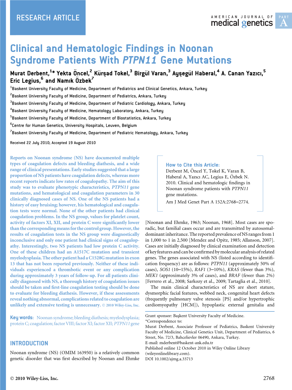 Clinical and Hematologic Findings in Noonan Syndrome Patients With