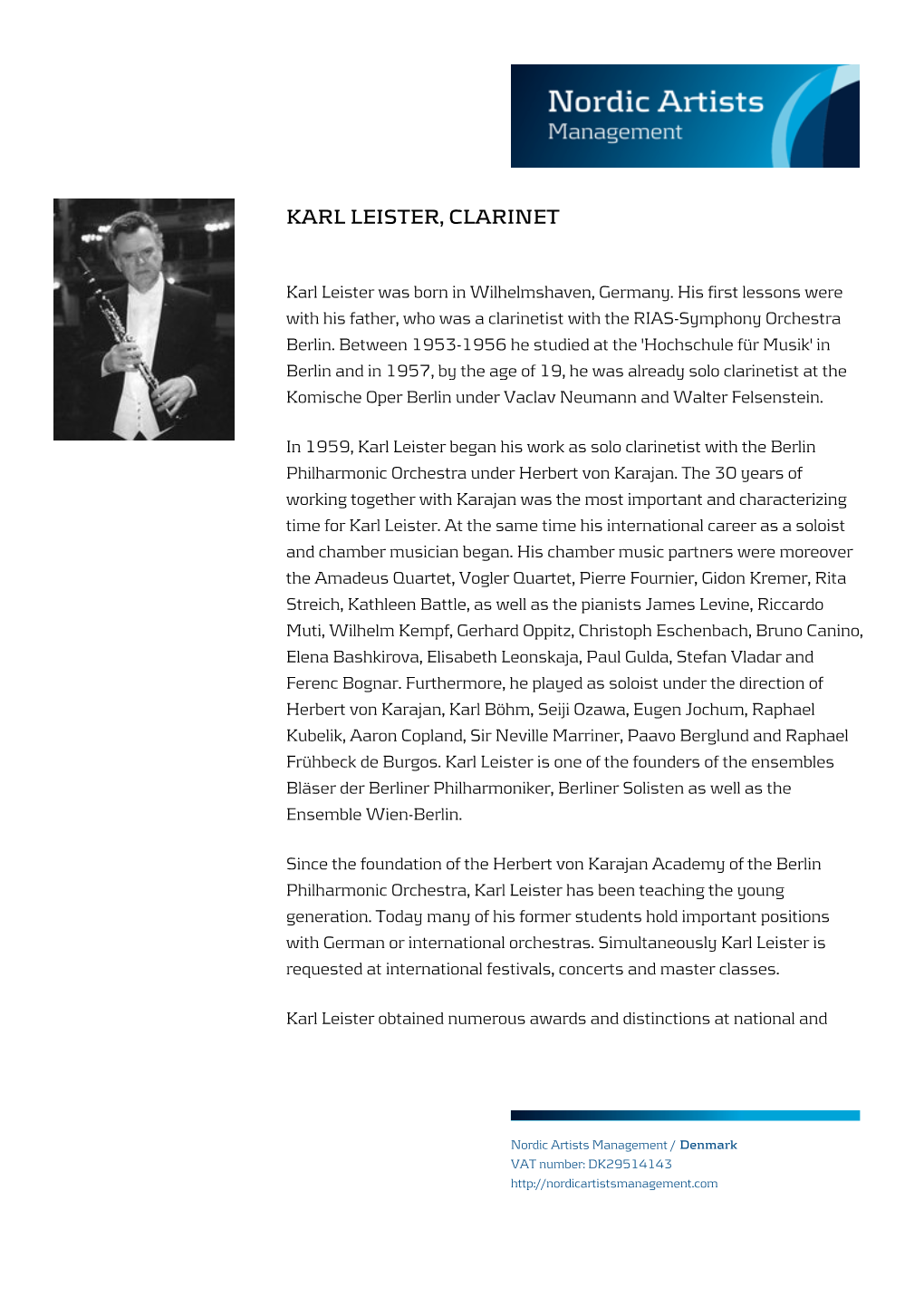 Karl Leister, Clarinet