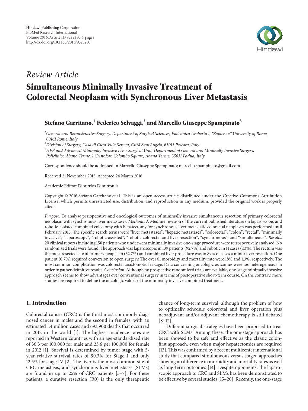 Simultaneous Minimally Invasive Treatment of Colorectal Neoplasm with Synchronous Liver Metastasis