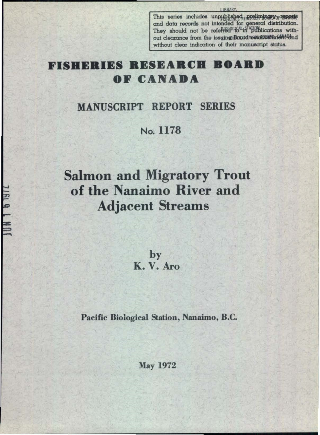 Salmon and Migratory Trout of the Nanaimo River and Adjacent Streams