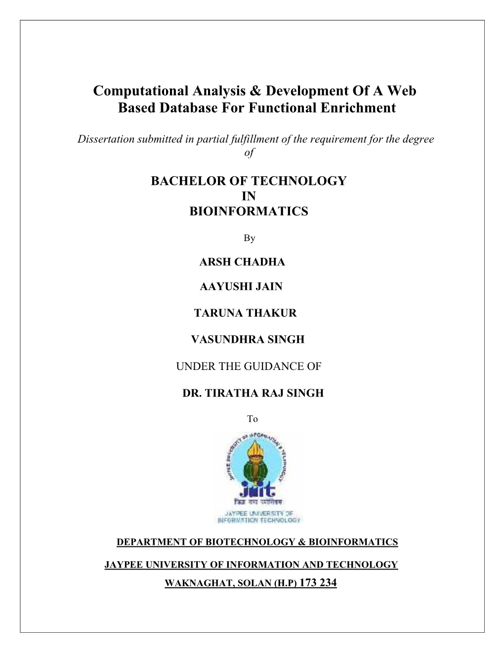 Computational Analysis & Development of a Web Based