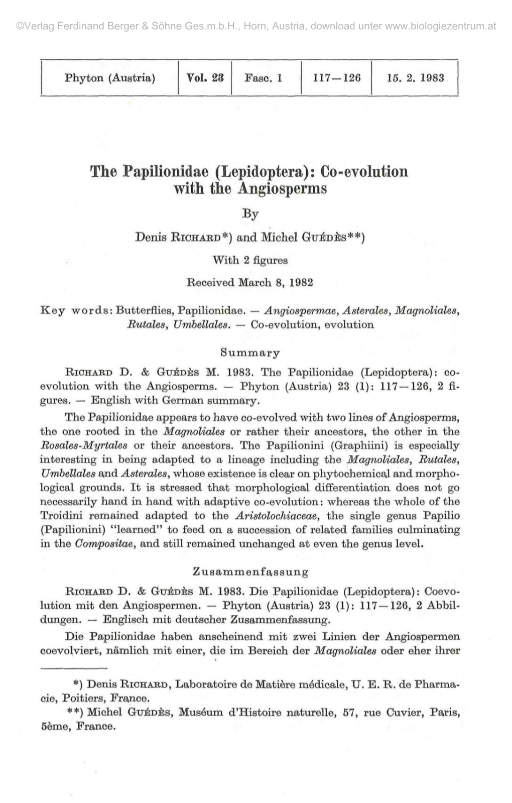 The Papilionidae (Lepidoptera): Co-Evolution with the Angiosperms